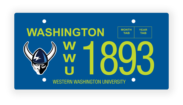 WWU custom blue license plate