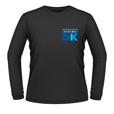 mockup of the black long sleeve t-shirt with the Viking 5K logo on the pocket area.