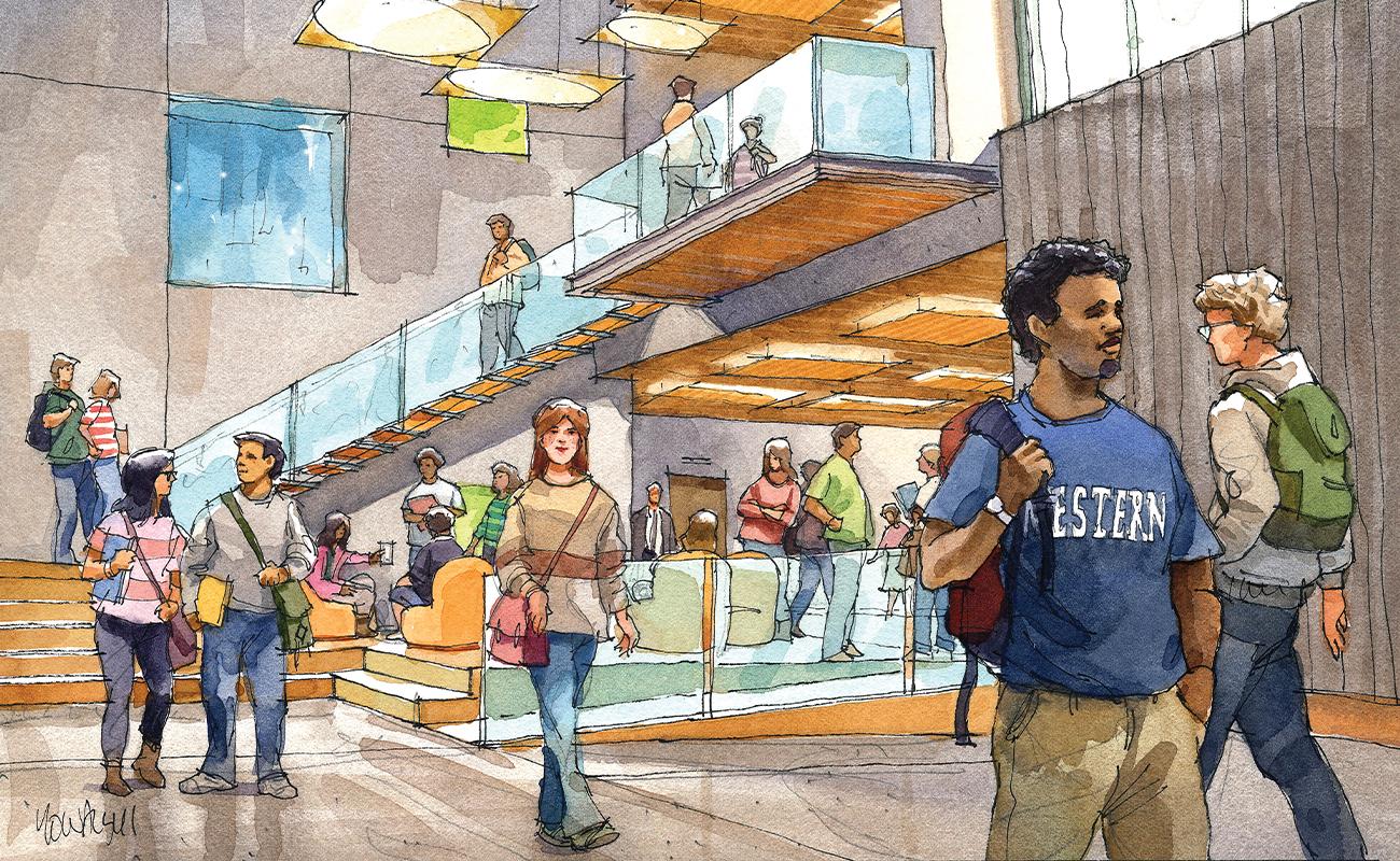 Mock-up sketch of the interior of the new engineering building