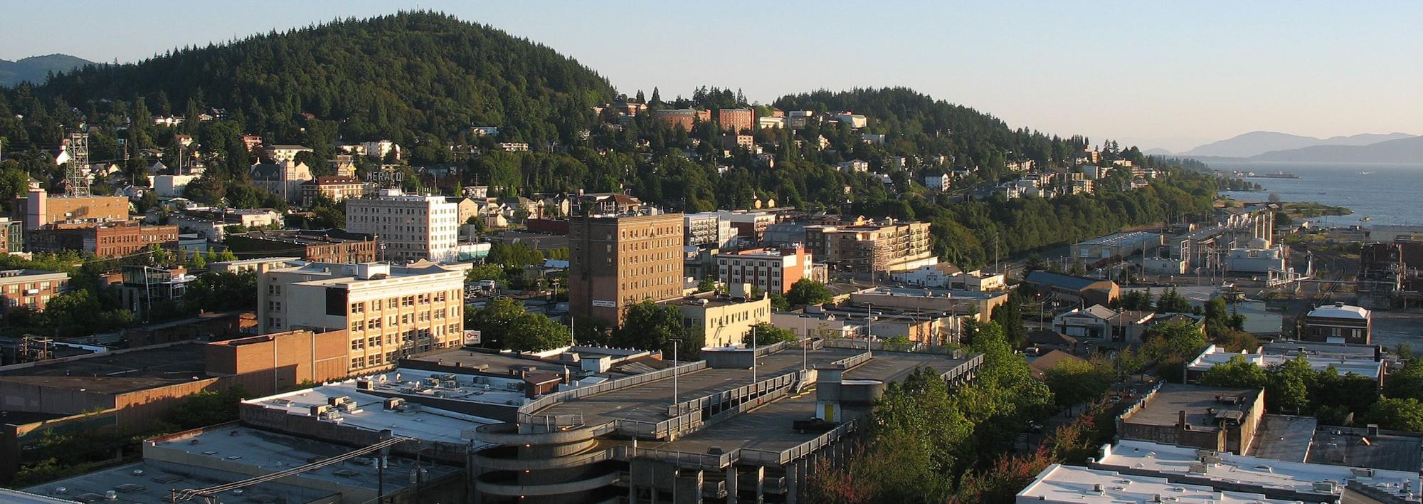 Bellingham city skyline with Western's campus in the background