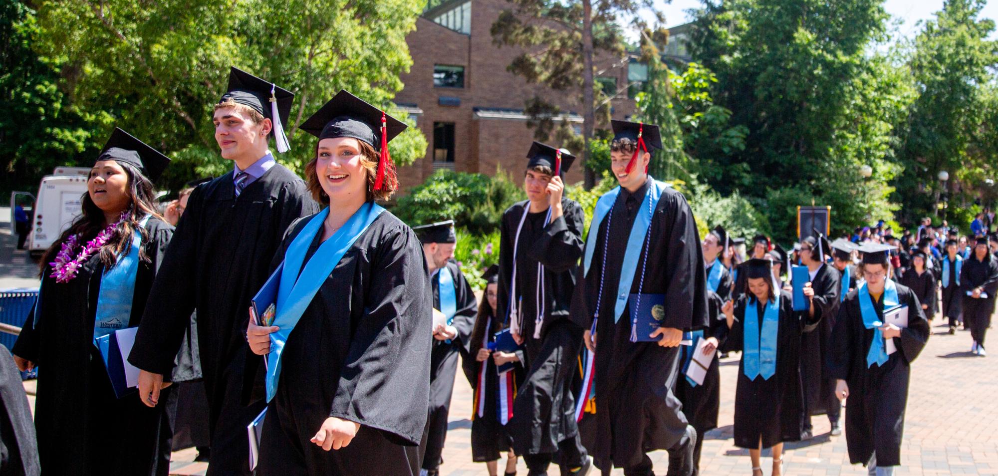 Western students walking to Red Square to celebrate graduating