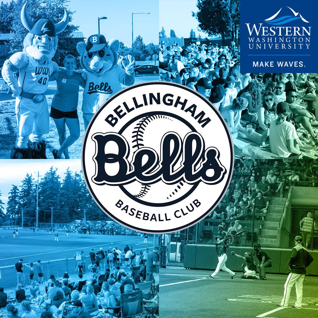 Bellingham Bells logo with photos of previous games in the background