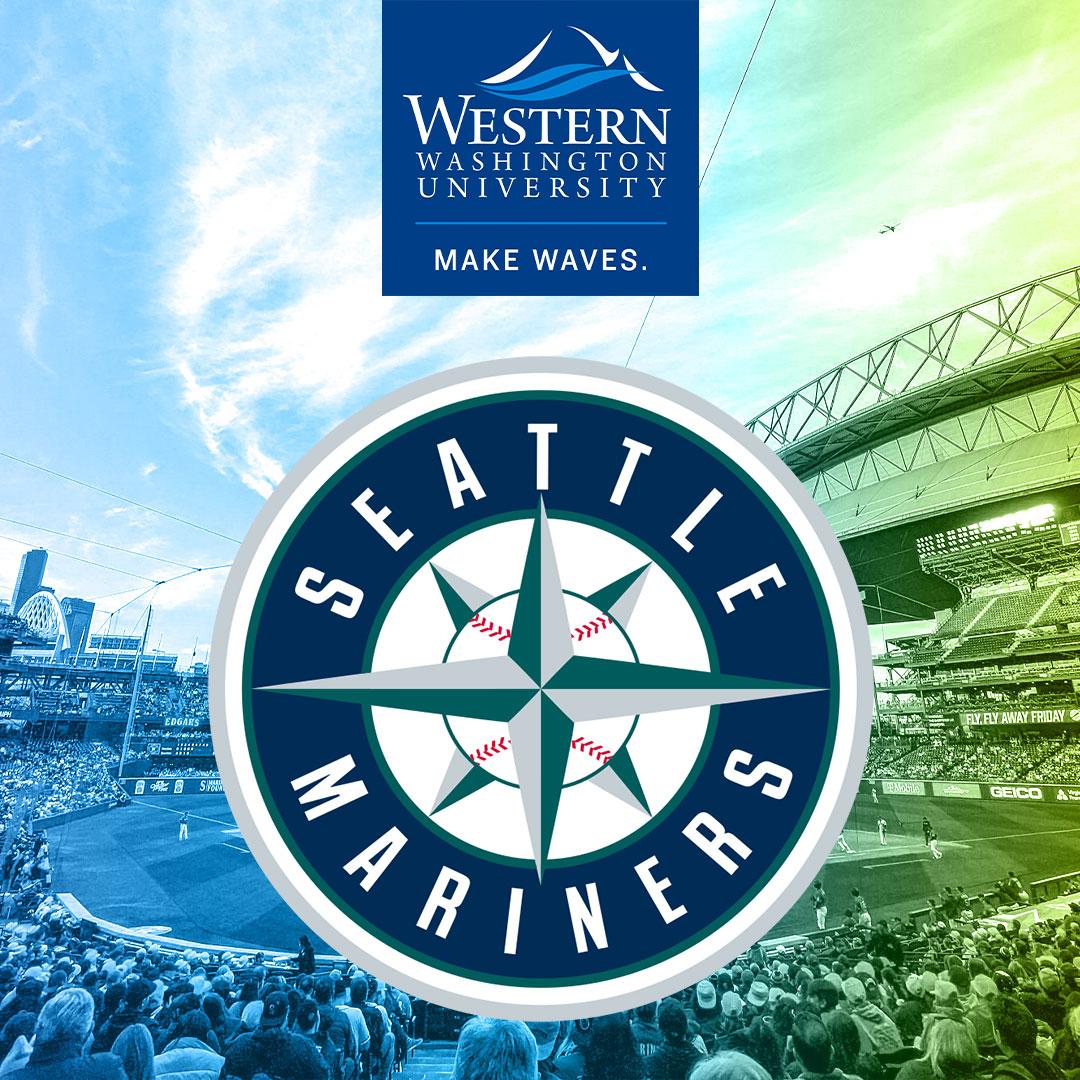 T-Mobile Park in the background with the Seattle Mariners logo and Western Washington University's logo